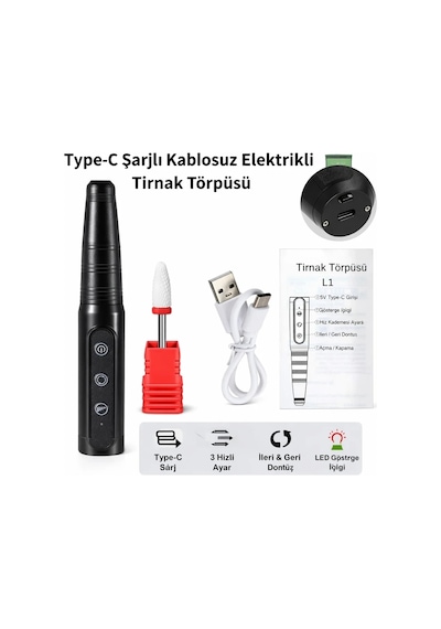 Omniax Kablosuz Elektrikli Tırnak Törpüsü Şarjlı Profesyonel Manikür Pedikür Cihazı
