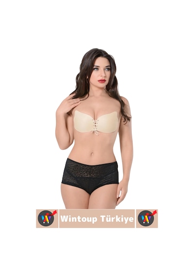 Wintoup Gündelik İç Göstermez Elastik Kaydırmaz Toparlayıcı Doğal Görünüm Yapışkan Kelebek Sütyen İkili Set Ten