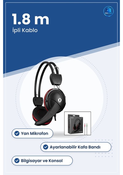 Oyuncu Kulaklık Kablolu Yan Mikrofonlu 1.8 M İpli Kablo Kafa Bant
