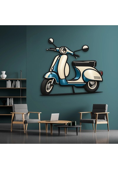 Retro Turkuaz Scooter - Metal Tablo - Dec0207 100 X 91 Cm Çok Renkli