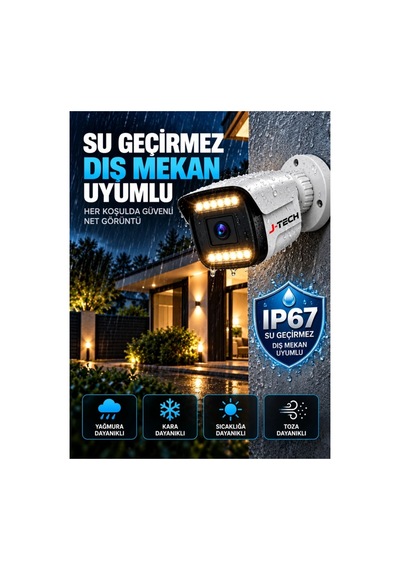 J-tech K1022 5mp Ip Sesli Renkli Gece Görüşlü 8 Li Akıllı Güvenlik Kamera Seti Yüz Ve Araç Tanıma
