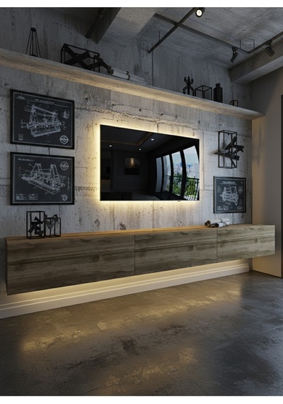 Resital Ledli Duvara Monte Tv Sehpası - Ceviz - W6008-2 Ceviz