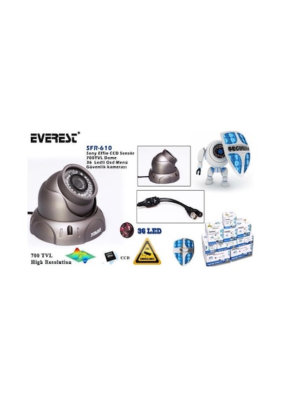 Everest Sfr-610 Sony Effio Ccd Sensör 16mm 700 Tvl Dome 36 Ledli Osd Menü Güvenlik Kamerası