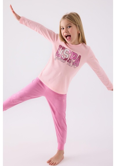 U.s. Polo Assn. Kız Çocuk Pembe Uzun Kol Pijama Takım KREM