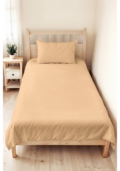Bej Minimal Genç Odası Tek Kişilik Pike Takımı - Kapitone Modern Krem 160x220 Cm Yatak Örtüsü Pastel Misk Baharı