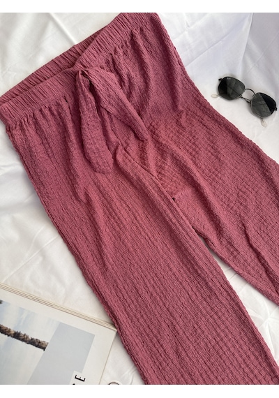 Intive Cool Comfort Waffle Kumaş Pamuklu Nefes Alabilir Basic Yazlık Jogger Pantolon Cepsiz Gül Kurusu