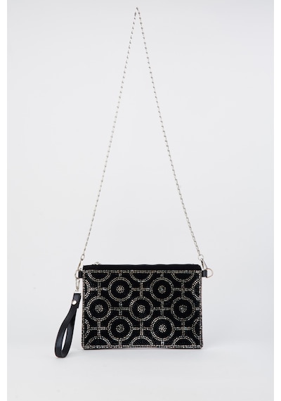 Vivaq Kadın Halka Altın Taşlı Süet Bilek Askılı Ve Zincir Askılı Portföy El Ve Clutch Çanta SİYAH