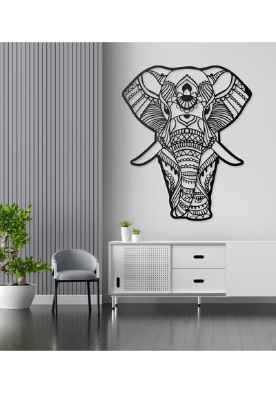 Desenli Fil Tasarımlı Hayvan Figürlü Metal Dekoratif Modern Duvar Tablosu Ev Ve Ofis İçin