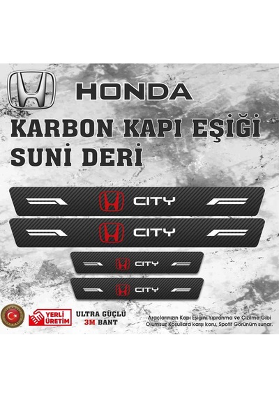 Honda City Uyumlu Deri Karbon Kapı Eşiği Koruyucu Bant 4 Adet