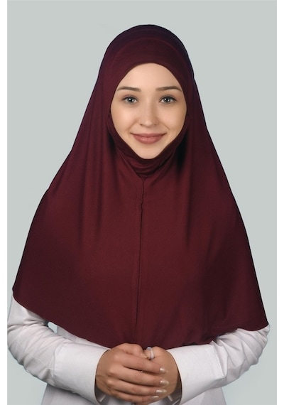 Altobeh Hazır Türban Peçeli Pratik Eşarp Tesettür Nikaplı Hijab - Namaz Örtüsü Sufle (XL) - Bordo