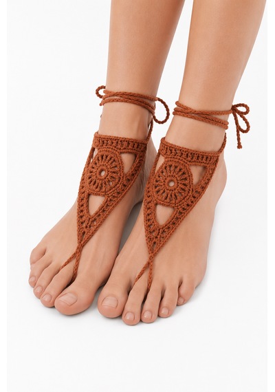 Boho Stil Barefoot Sandal El Yapımı Tarçın Ayak Aksesuarı Çift