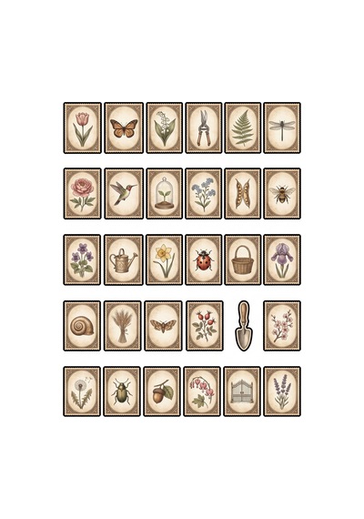 30 Adet Vintage Botanik Çiçek Sticker Seti - Ajanda Defter Laptop İçin Çok Renkli