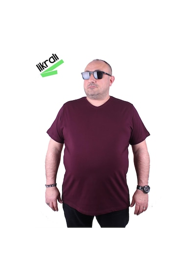 Moc Grande Mocgrande Erkek Büyük Beden Likralı Basic V Yaka Tişört 11170 Murdum Mürdüm