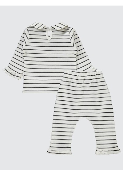 Civil Baby Çizgili Jakarlı 6-18 Ay Takım Ekru