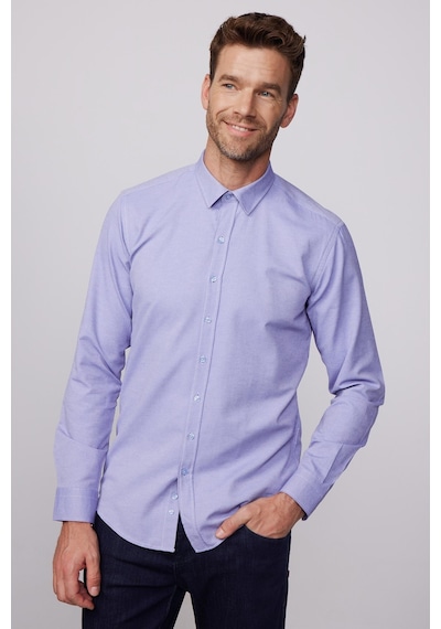 Tudors Modern Slim Fit Pamuklu Kolay Ütü Armürlü Mavi Erkek Gömlek-28378-mavi Mavi