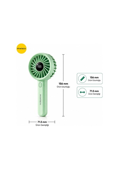 Zb162 Dijital Göstergeli Mini El Fanı Şarj Edilebilir Taşınabilir Cep Vantilatörü Mint Yeşili