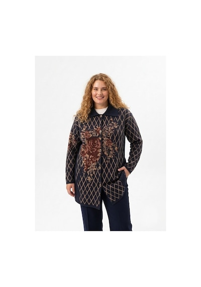 Onno Style Women Büyük Beden Ekose Gül Pike Desenli Çelik Örgü Kadın Triko Kaban Lacivert Onno Style Women Büyük Beden Ekose Gül Pike Desenli Çelik Örgü Kadın Triko Kaban Lacivert