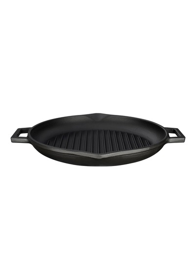 Döküm Yuvarlak Izgara Tava, Metal Kulplu, 30cm, Siyah Çok Renkli
