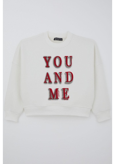 Locoloco Kız Çocuk Sweatshirt You And Me Yazı Nakışlı 9-14 Yaş, Ekru Ekru