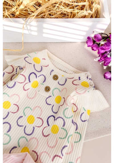 Babymod Çiçek Desenli 100% Pamuk Kız Bebek Pijama Takımı Pembe