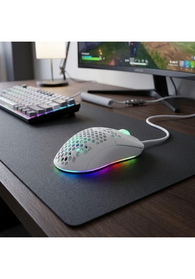 Kablolu Rgb Gaming Mouse, 12800 Dpı, 69g Ultra Hafif, Petek Gövde, 5 Milyon Tıklama Ömürlü, Instant 825 Optik Sensör, Örgü Kablolu Oyuncu Mouse Mo-19 Beyaz