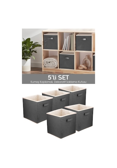 5'li Dolap Içi Düzenleyici , Çamaşır Oyuncak Saklama Kutusu Sepet Organizer 33x30x30 Gri
