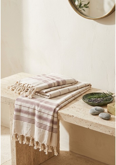Pamuk Peştemal 100x180 Cm Çizgili Plaj Havlusu, Hamam Havlusu, Sauna Havlusu, Çok Amaçlı Kullanım Kahverengi