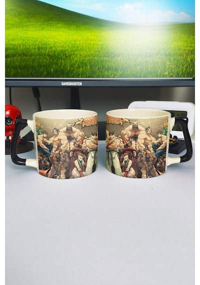 Street Fighter Baskılı Seramik Lüks Kupa 1 Adet Özel Siyah Kulp Dalga Kulp V1d Çok Renkli