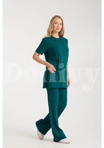Çizgili Relax Fit İkili Takım Dnv-000019 Zümrüt Yeşili