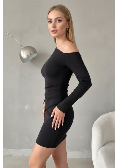 Zedefx Kadın Tek Omuz Bodycon Elbise Siyah