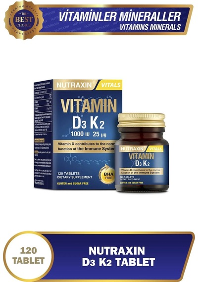 D3 & K2 - 1000 Iu D3 Vitamini-25 Mcg K2 Vitamini - 120 Adet Tablet