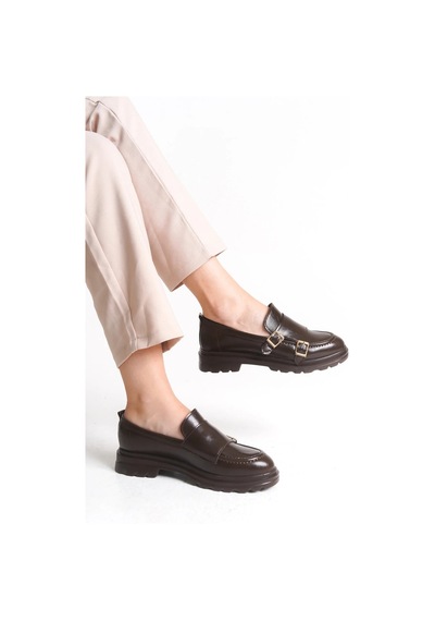 Sermoda Loafer Kadın Ayakkabı - Makosen Tokalı Casual Günlük Kadın Ayakkabı Rugan Kahve