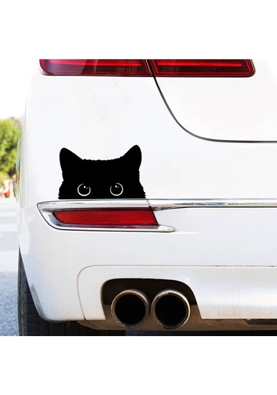 Kedi Araba Sticker Etiket Yapıştırma Siyah Renk 23cm