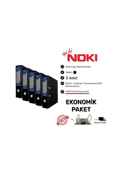 Noki Geniş Klasör Çıtalı – Siyah Renk 5’li Paket