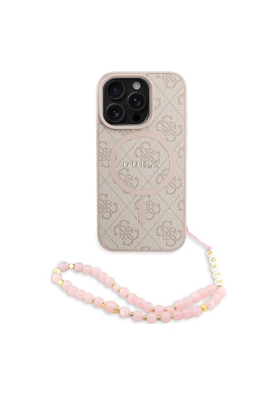 Apple iPhone 16 Pro Uyumlu Kılıf Guess Lisanslı M safe Bilek Askı İpli Yazı Logolu Kapak Pembe