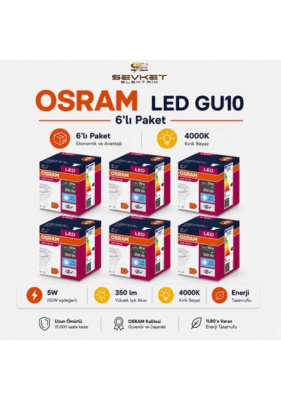 Osram Gu10 6'lı Paket Led Ampul 4.5w 4000k Günışığı 6 Adet