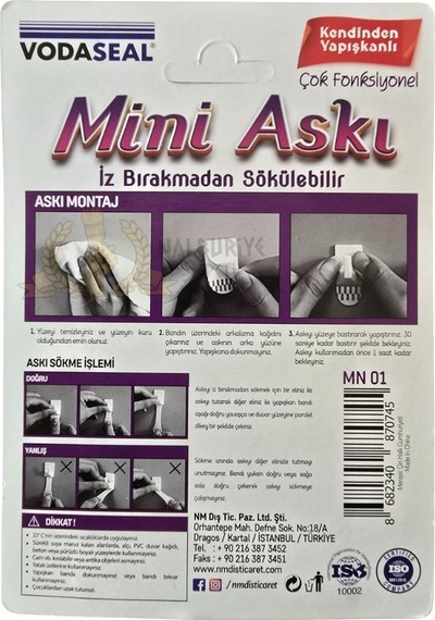 Vodaseal İz Bırakmadan Sökülebilir Mini Askı - 20 Parça - Şeffaf Şeffaf