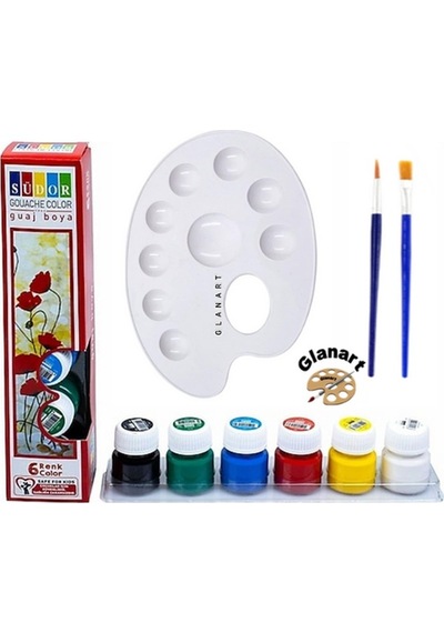 Sentetik İpek Fırçalı 6 Renk Guaj Boya Seti 6x20 Ml Çok Renkli