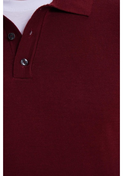 Tudors Erkek Standart Fit Normal Kesim Pamuklu Polo Yaka Bordo Kazak-41883 Bordo