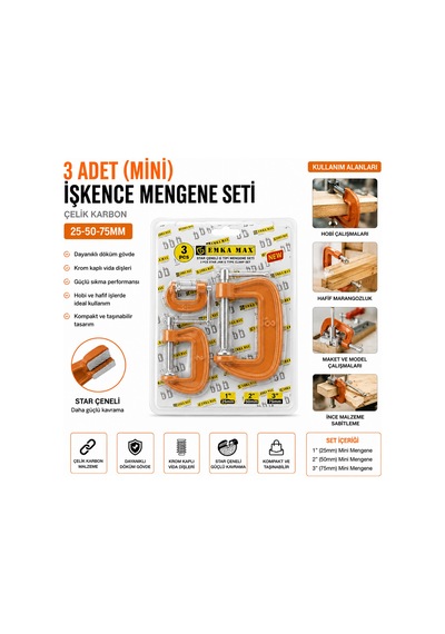 Mini Mengene Seti 25-50-75 Mm Karbon Çelik
