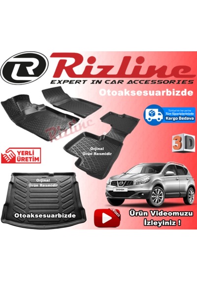 Nissan Qashqai 3D Paspas+Bagaj Havuz Siyah 2007-2013 Arasırizline