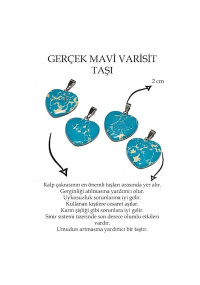 Erilsa Sertifikalı Kalp Kesim Mavi Varisit Taşı Kolye Çok Renkli