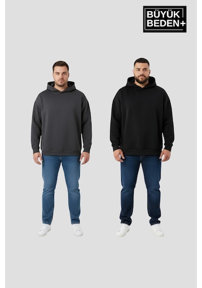 Süperlife Erkek Büyük Beden 2' Li Set Kapşonlu Kollar Ve Etek Ribanalı İnce Swatshırt Spr26bsw957+2 Black-smoked Süperlife Erkek Büyük Beden 2' Li Set Kapşonlu Kollar Ve Etek Ribanalı İnce Swatshırt Spr26bsw957+2 Black-smoked