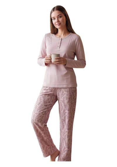 Over Sleep By Poleren Over Sleep 3405 Kadın Kışlık Süprem Pijama Takımı Açık Pembe