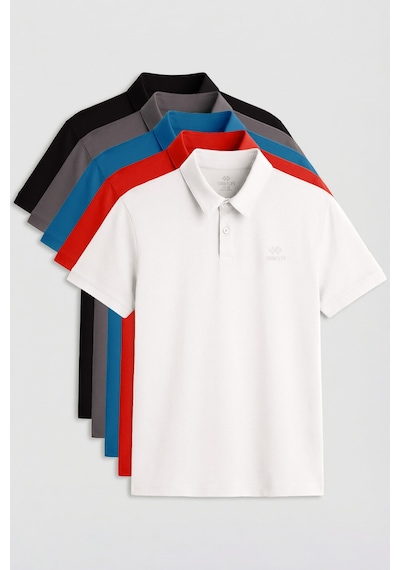 Standart Fit Basic Polo Yaka 5li Paket Erkek T-shirt - 87748 Renkli