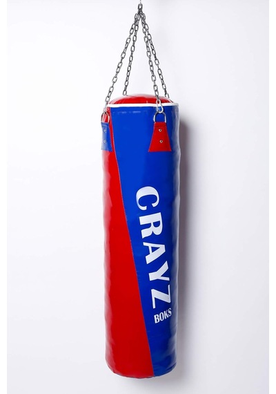 Crayz Çocuk Dolu Boks Kum Torbası Boks Eldiveni Set + Askı Aparatı 70x25cm Kırmızı Mavi Çok Renkli