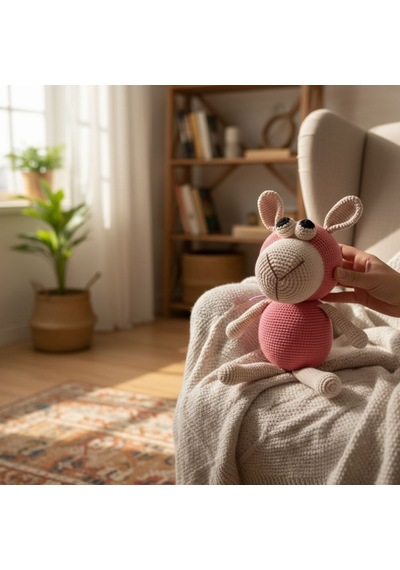 Amigurumi Kuzu Tığ İşi Bebek Oyuncağı Bej - Pembe