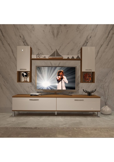 Decoraktiv Eko 5da Slm Std Krom Ayaklı Tv Ünitesi Tv Sehpası Ceviz - Beyaz