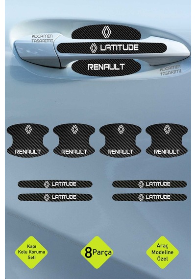 Yeni Nesil Renault Latitude Karbon Kapı Kolu Koruma Seti Latitude Modeline Tam Uyumlu, Beyaz Yazılı Tasarım