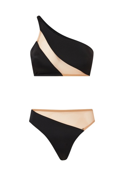 Norma Kamali Yılan Desenli Tek Omuz Bikini Üstü Siyah